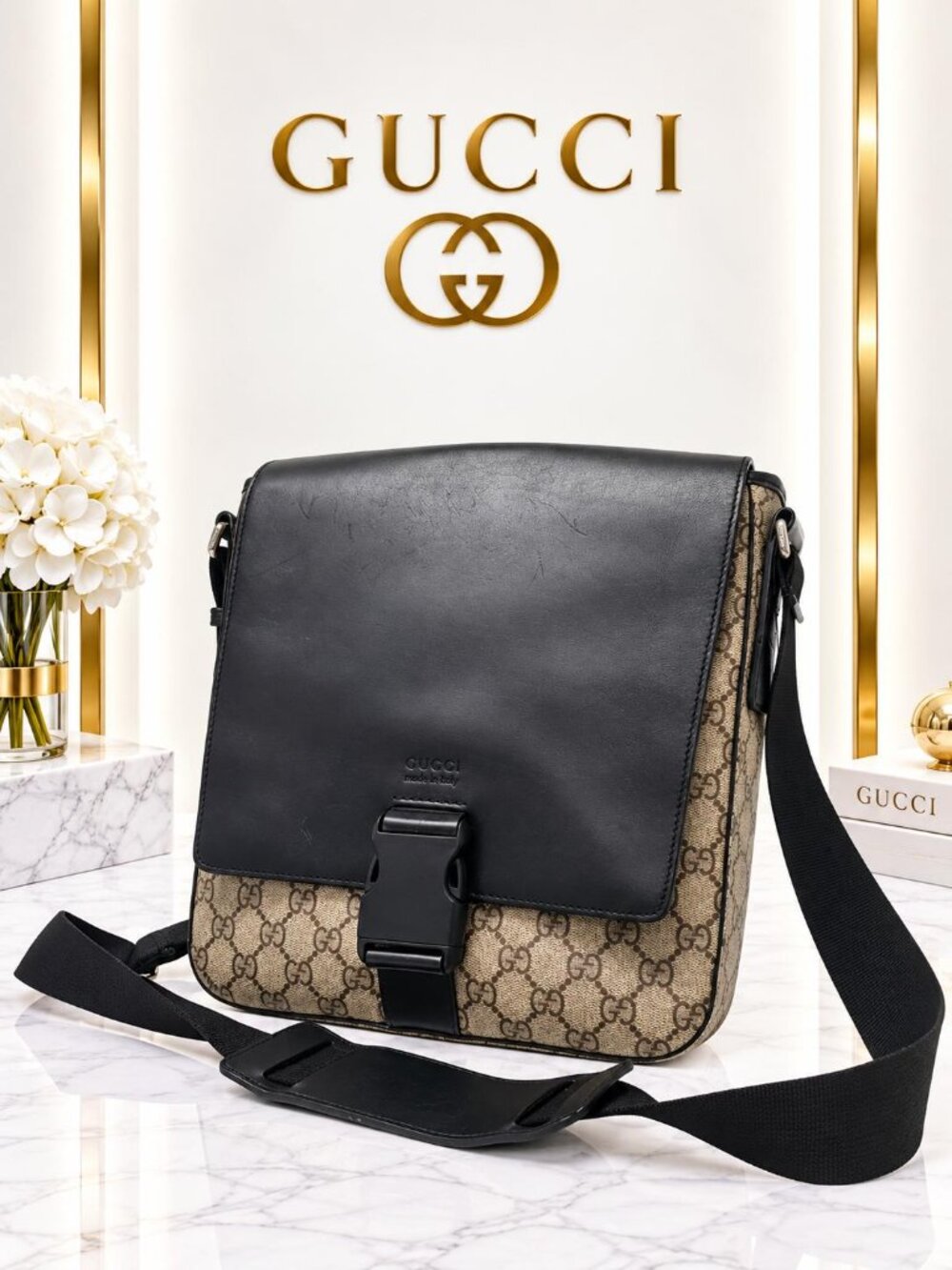 Authentic Gucci GG Supreme Messenger Bag Leather Monogram Crossbody Men’s Unisex